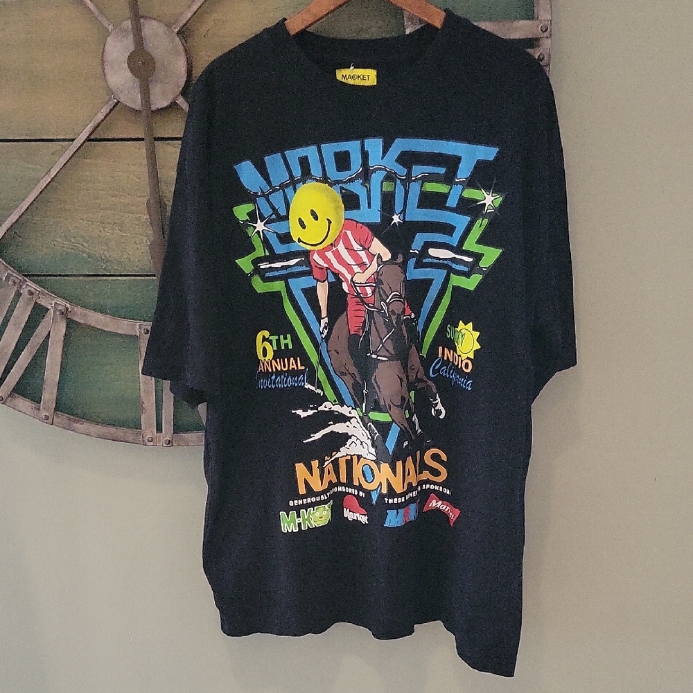 Market  Smiley Polo Horserace Black Graphic T-Shirt